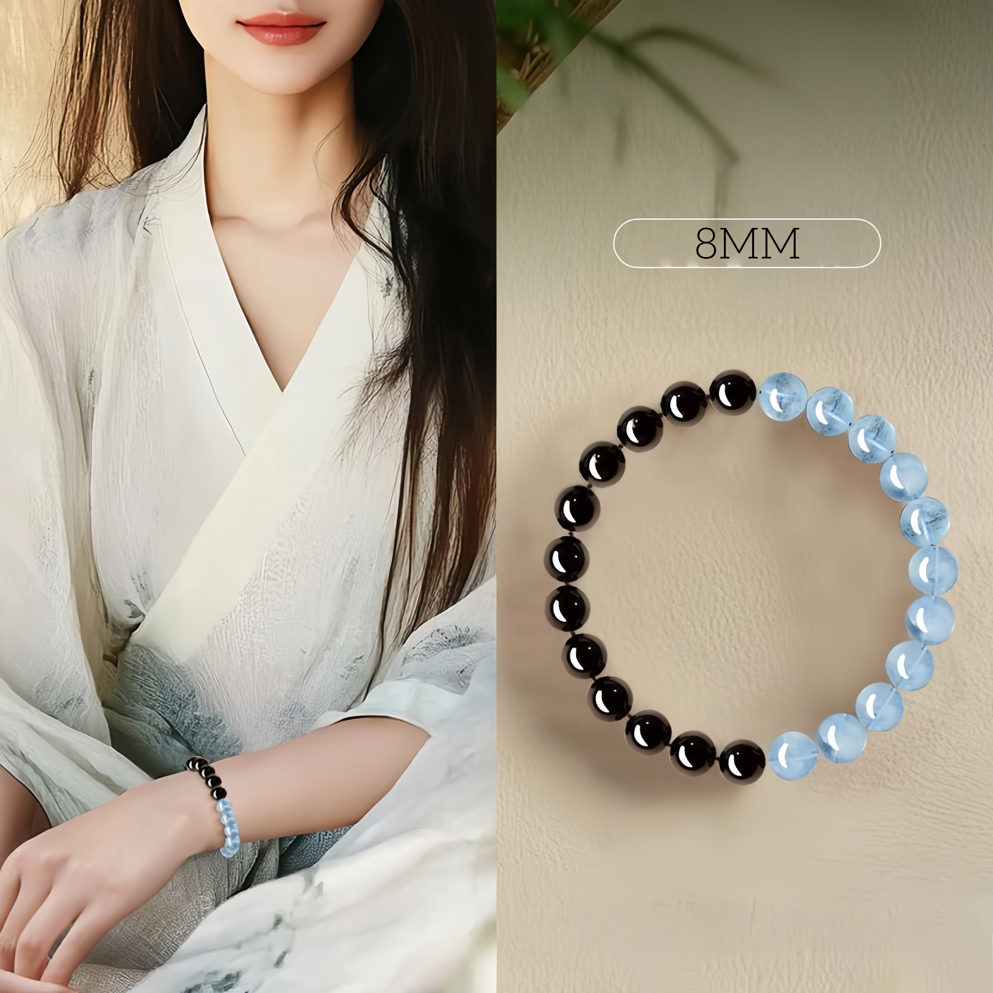 Black Obsidian & Aquamarine Bracelet - Energy Shield & Communication Jewelry