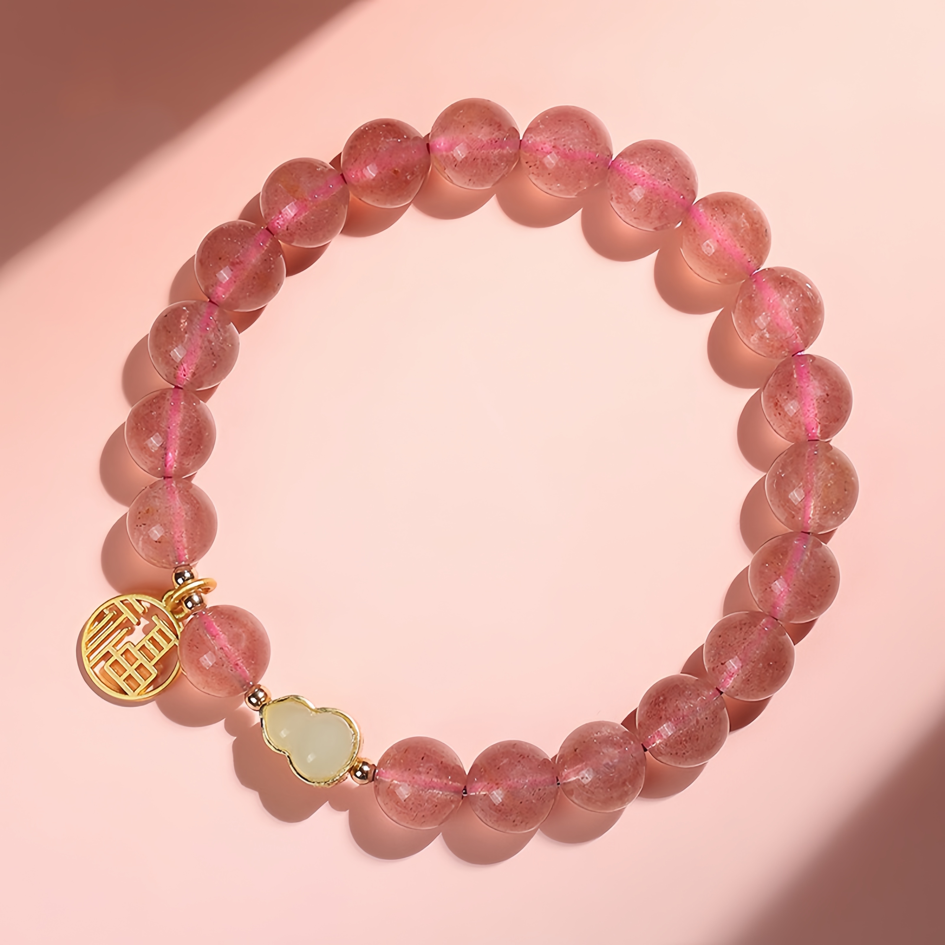 Strawberry Quartz & Hetian Jade Bracelet - Love & Fortune