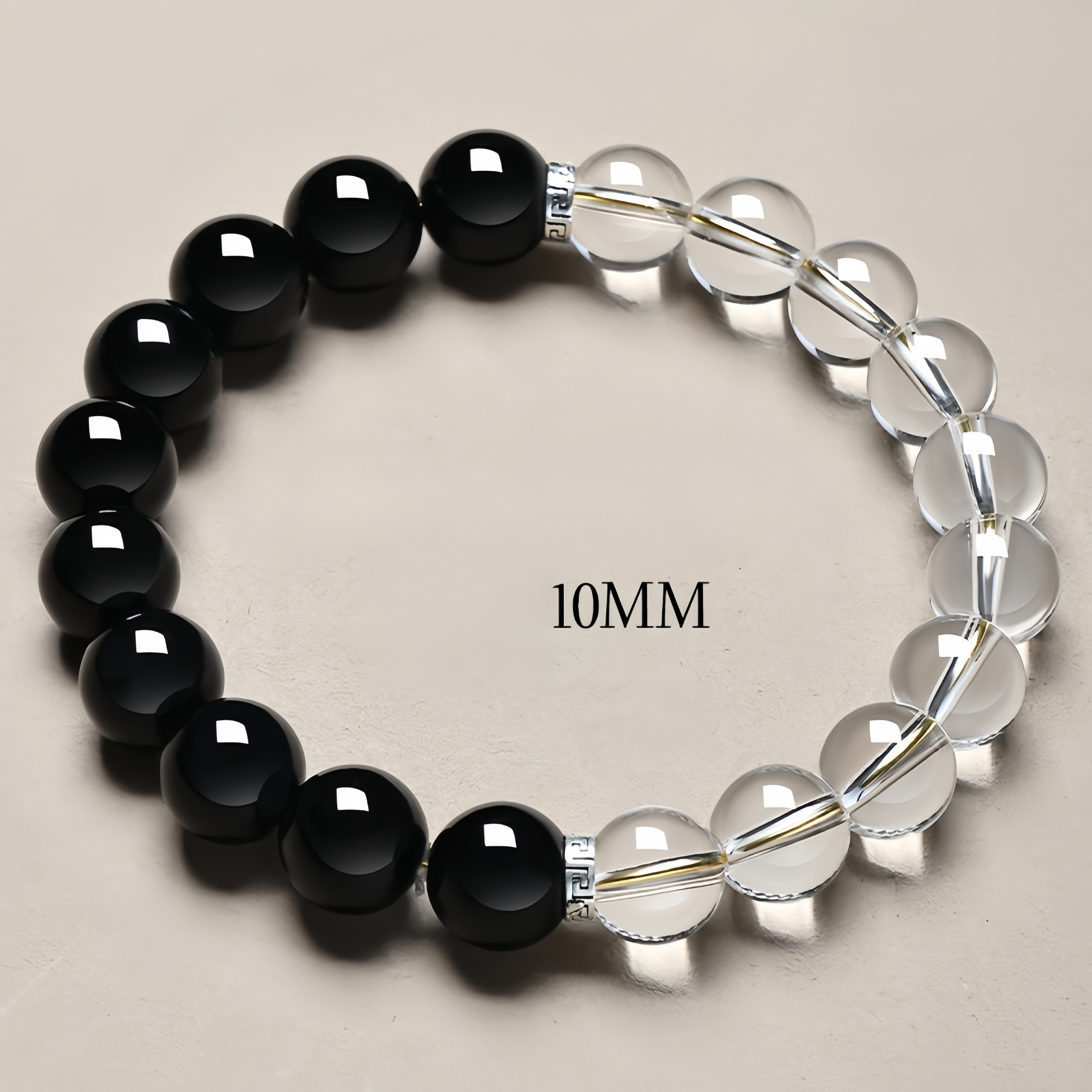 Black Obsidian & White Crystal Bracelet - Energy Balancing Lucky Jewelry
