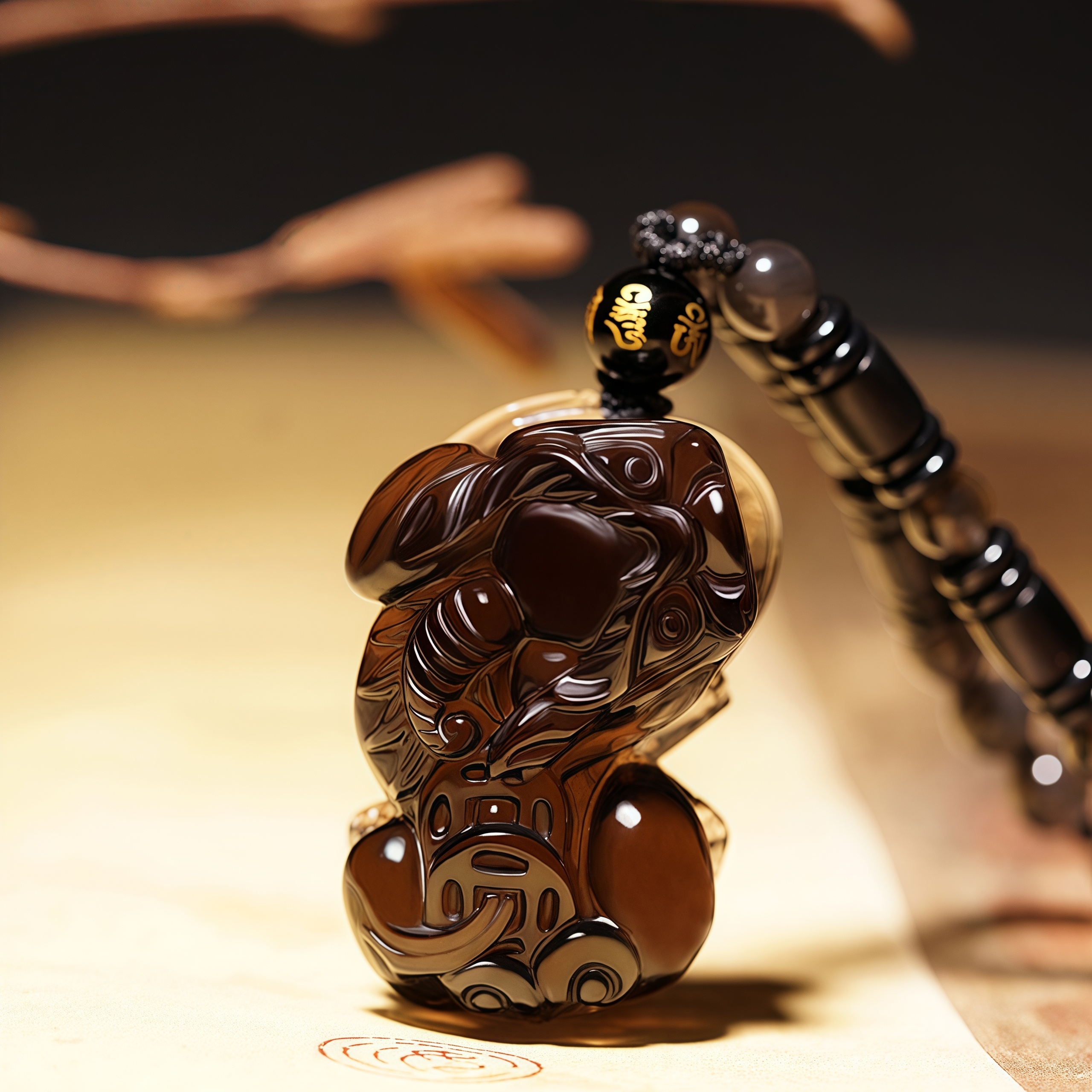 Elite Pi Xiu Black/Ice Obsidian Pendant - CEO Wealth & Power Amulet