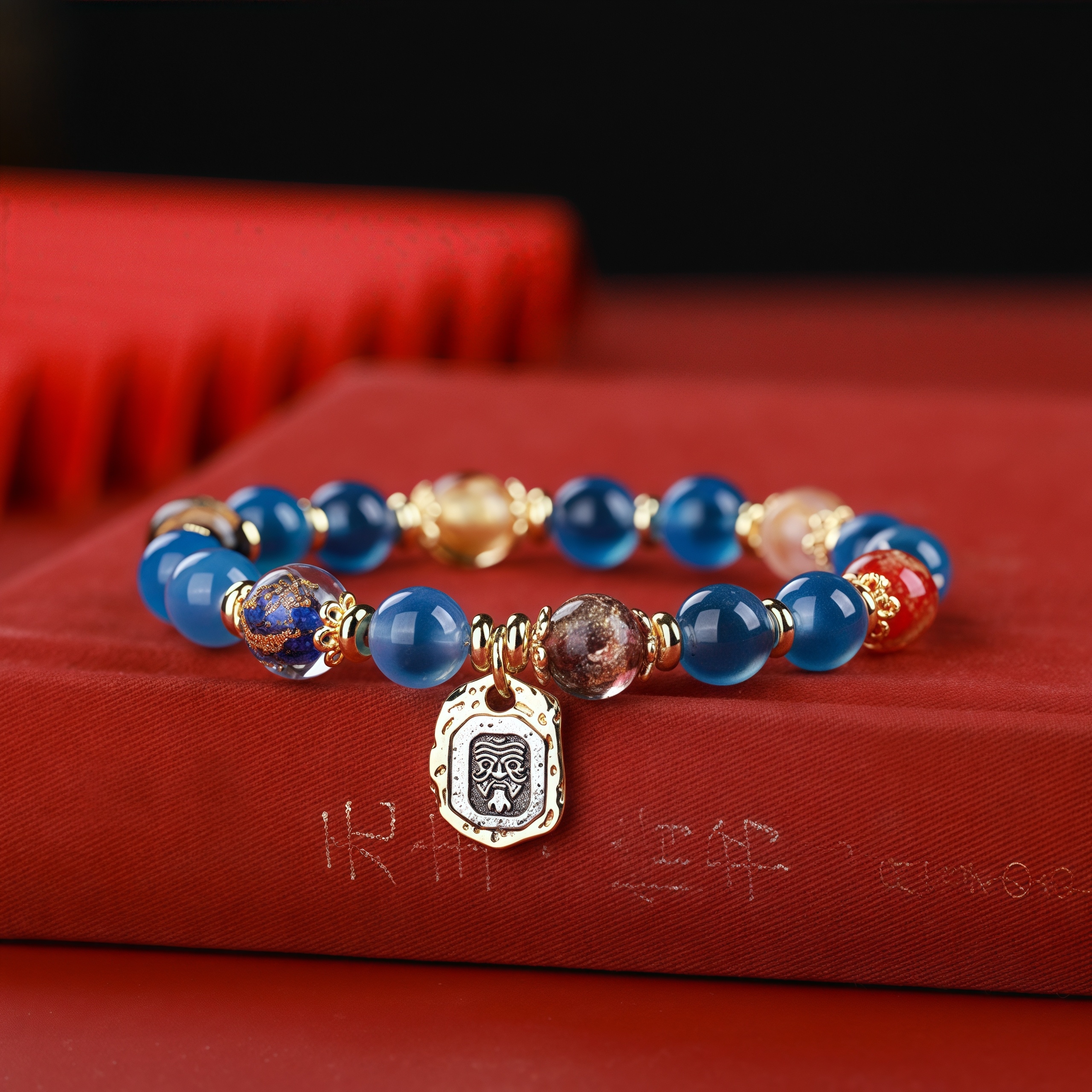 Gold Foil & Sugar Agate Bracelet with Liuli Beads - Spiritual Jewelry for Wealth & Protection