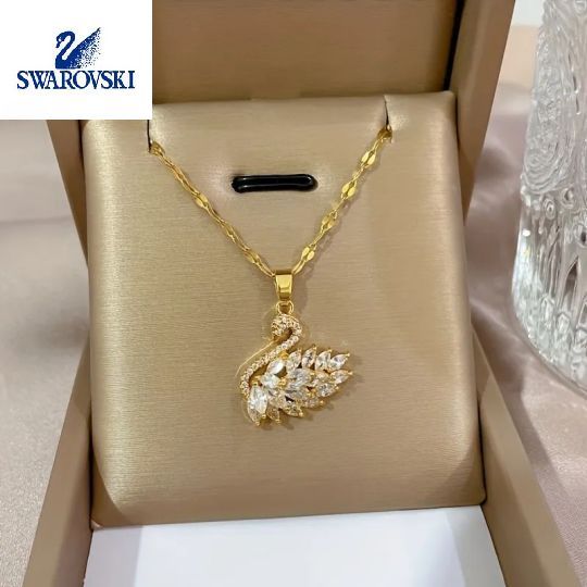 🎁 50% reducere la toate produsele!💎Colier cu pandantiv cu lebădă cu pietre prețioase din aur de 18K pentru femei✨