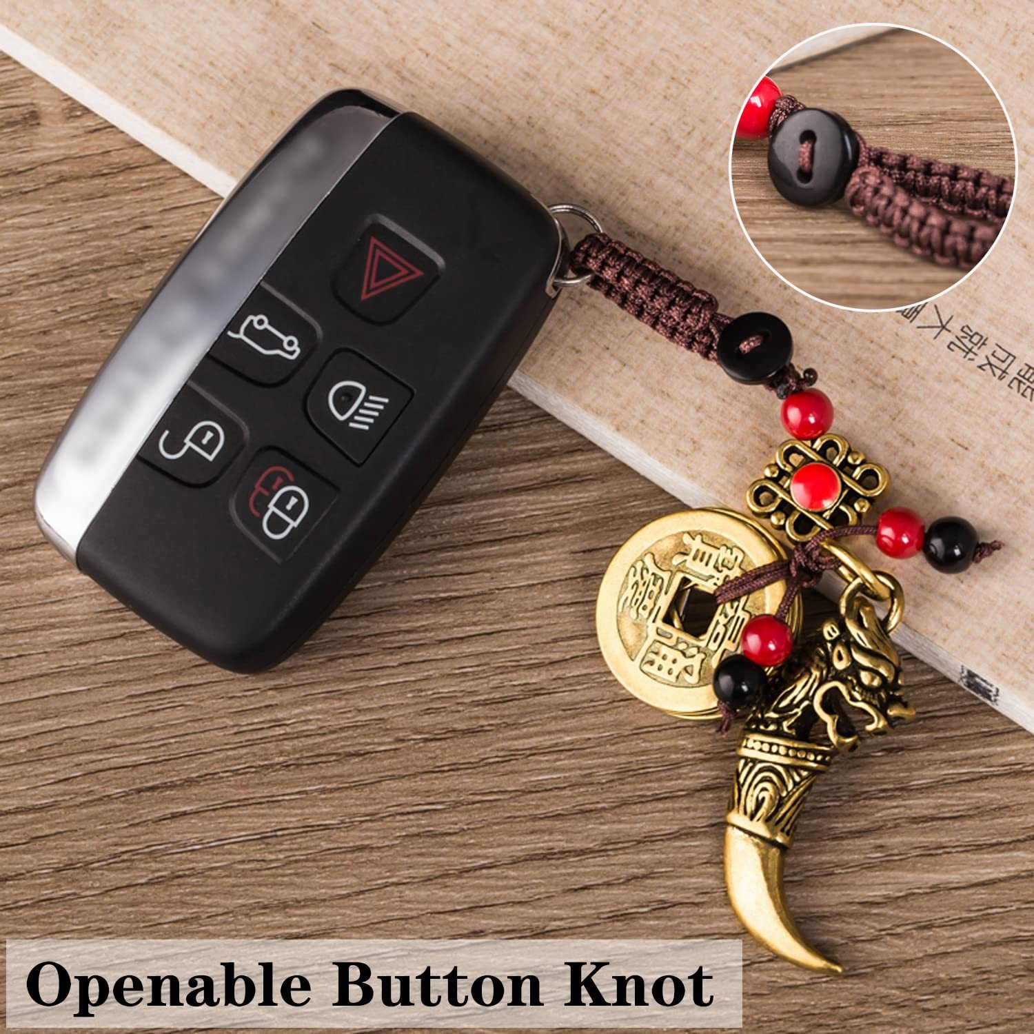 🍀[Cumpărați unul și primiți trei gratuit]! ✨Dragon Teeth Amulet Feng Shui Lucky Breloc, Accesoriu pentru geantă pentru farmecul norocului cu cinci monede Feng Shui Lucky Charm Ciciuc