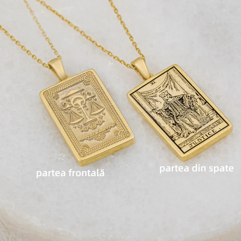 Colier cu tarot zodiacal Libra Justice - pandantiv zodiacal - bijuterii astrologie față-verso - cadou de zi de naștere - cadou rafinat (unisex)