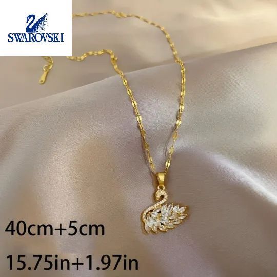 🎁 50% reducere la toate produsele!💎Colier cu pandantiv cu lebădă cu pietre prețioase din aur de 18K pentru femei✨