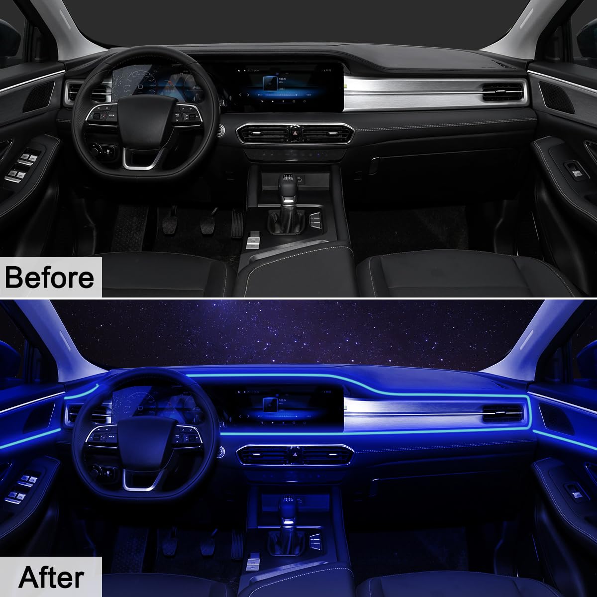 Bandă LED interioară Control APP, 5 în 1 RGB 16 milioane de culori Kit de iluminare ambientală cu fibră optică de 236 inchi, mod muzică Accesorii pentru iluminarea mașinii