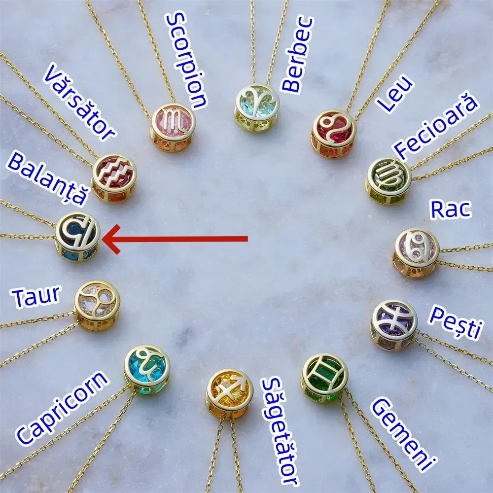 🌟🌈 Colier zodiac exclusiv din aur de 18k cu piatră unică de naștere✨🎁 (unisex)