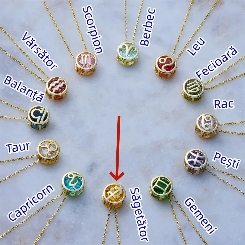 🌟🌈 Colier zodiac exclusiv din aur de 18k cu piatră unică de naștere✨🎁 (unisex)
