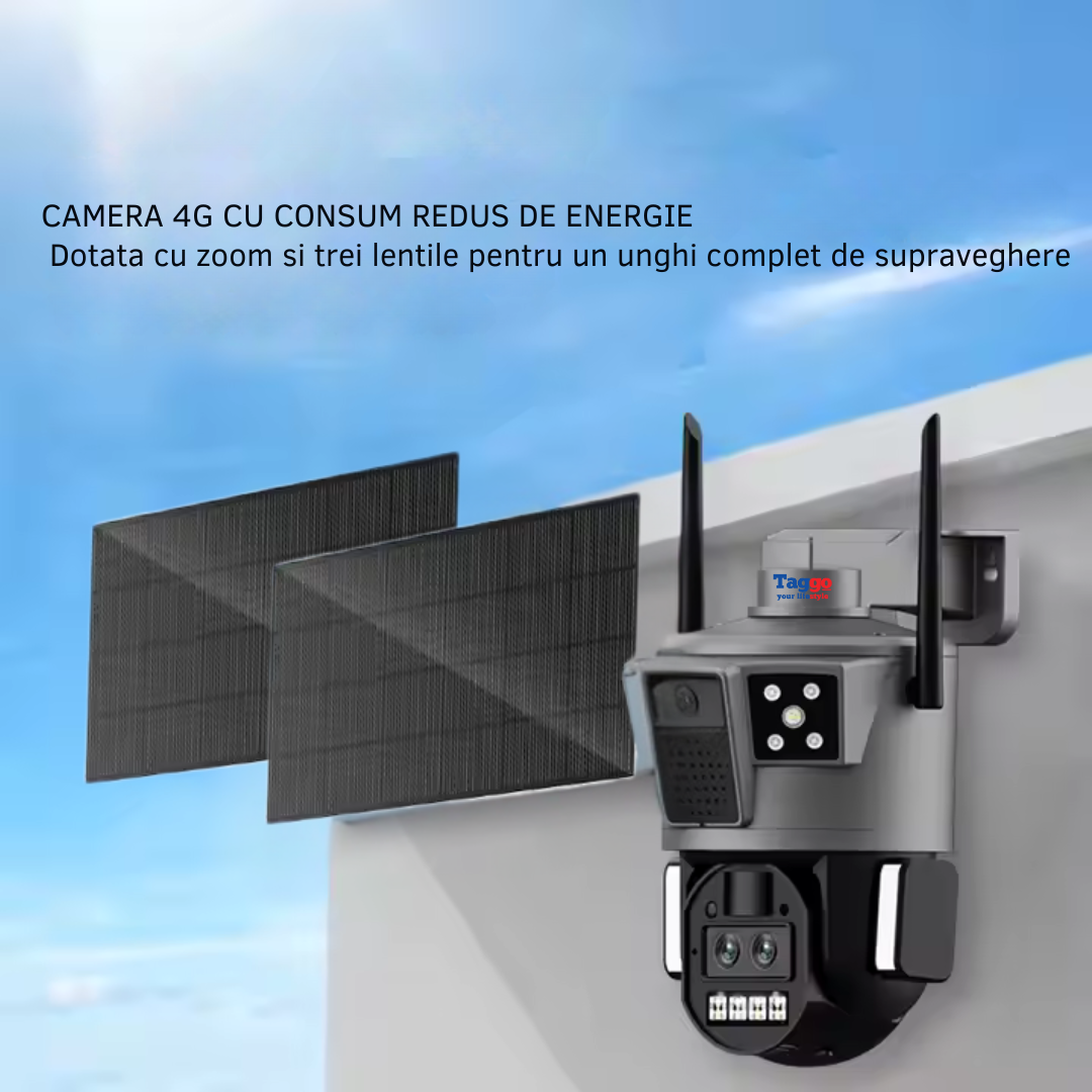 Camera de Supraveghere Solara 4G Cartela SIM 4K . Zoom 10X. Panou Solar 30W. Rezistenta La Apa IP 66