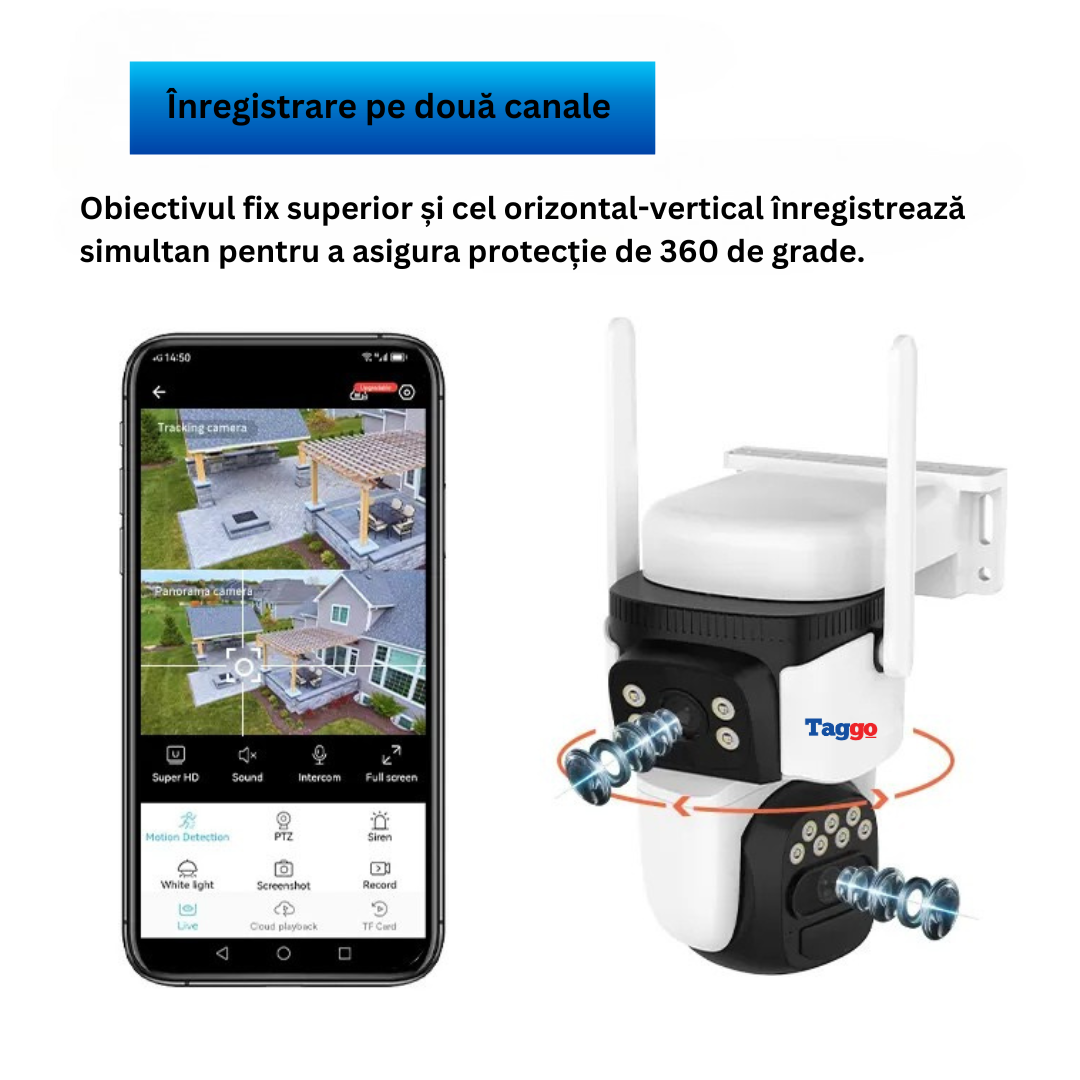 Camera de Supraveghere Solara 4G Cartela SIM. Online 24h. 6 MP. Full HD. Panou Solar 10W. Rezistenta La Apa IP 66