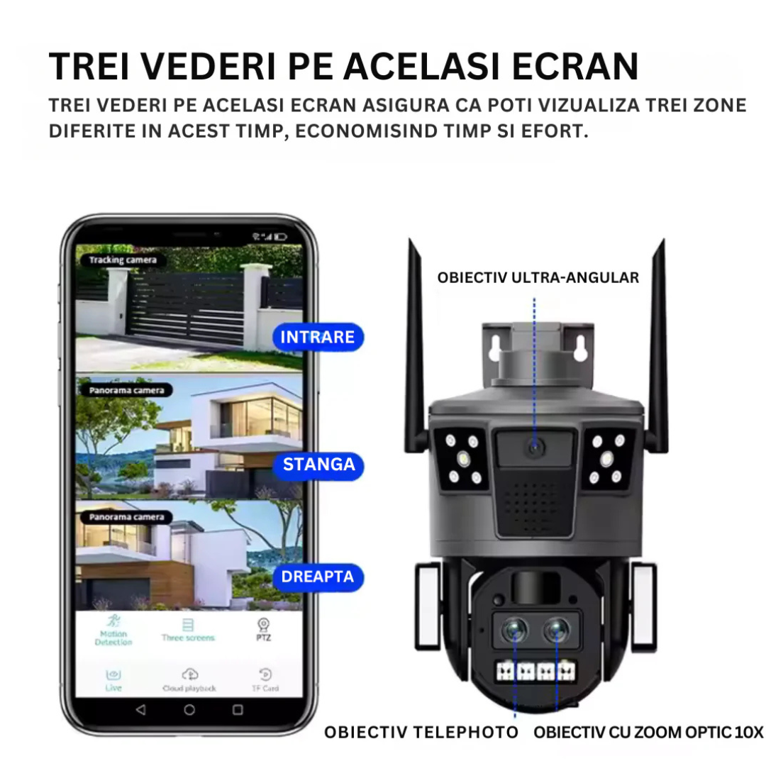 Camera de Supraveghere Solara 4G Cartela SIM 4K . Zoom 10X. Panou Solar 30W. Rezistenta La Apa IP 66