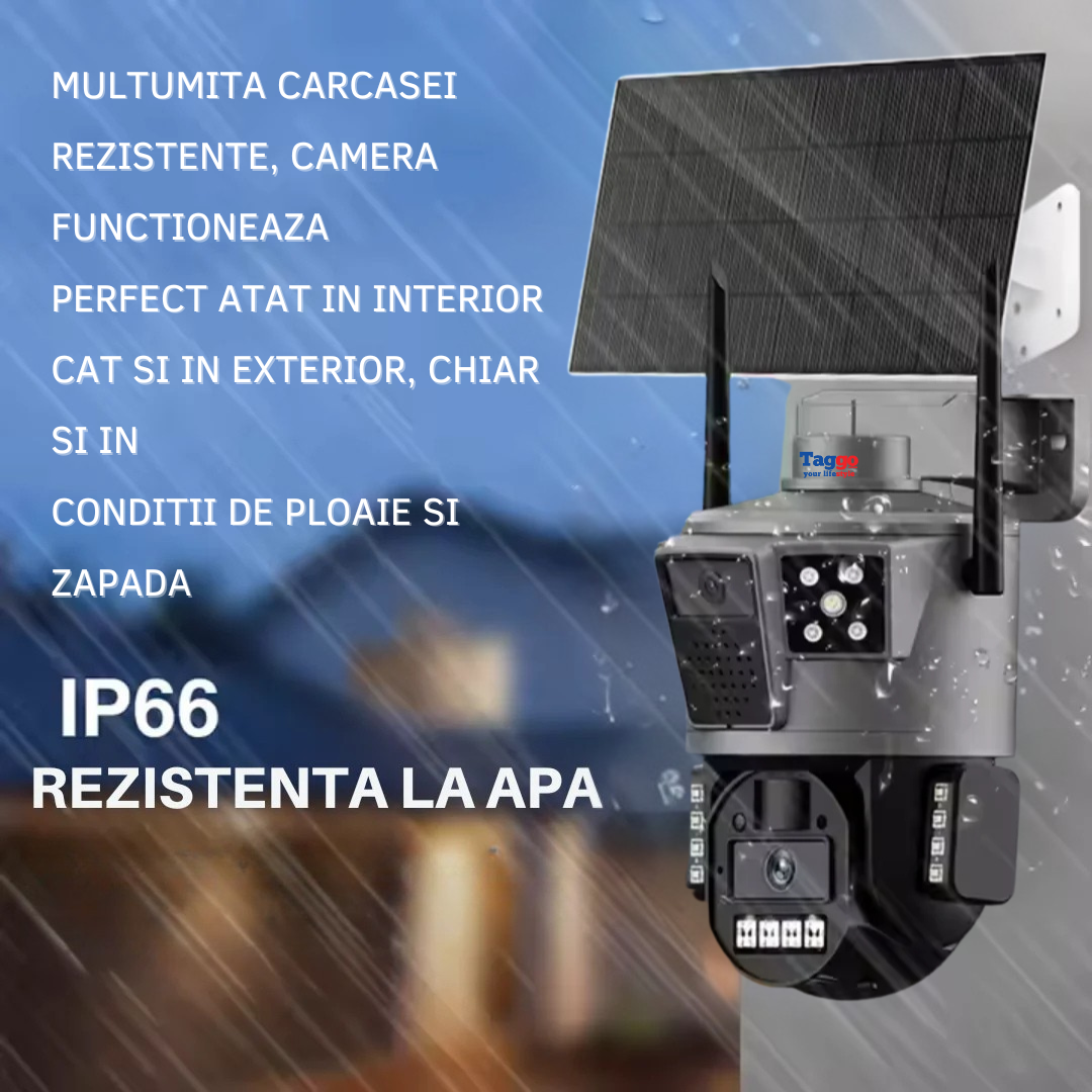 Camera de Supraveghere Solara 4G Cartela SIM 4K . Panou Solar 30W. Rezistenta La Apa IP 66