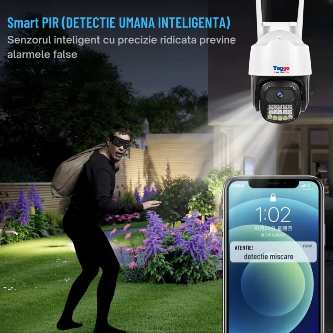 Camera Supraveghere 4G V380 6MP – Rotire 360°. Detectie Umana. Audio Bidirectional. Control din Aplicatie