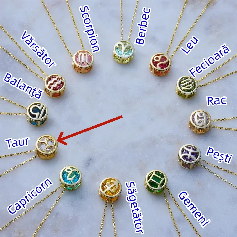 🌟🌈 Colier zodiac exclusiv din aur de 18k cu piatră unică de naștere✨🎁 (unisex)