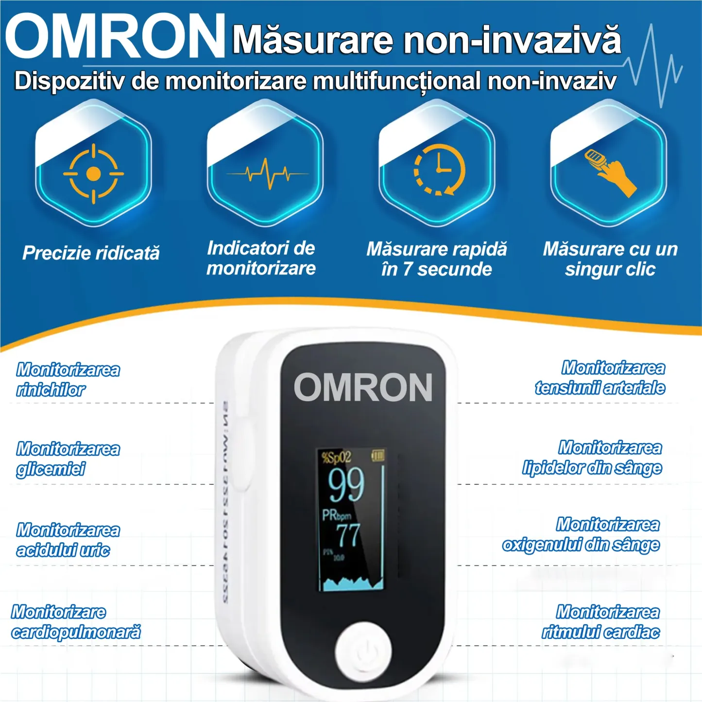 Omron dispozitiv multifuncțional de testare neinvazivă (măsurare în 7 secunde / precizie de 97%)