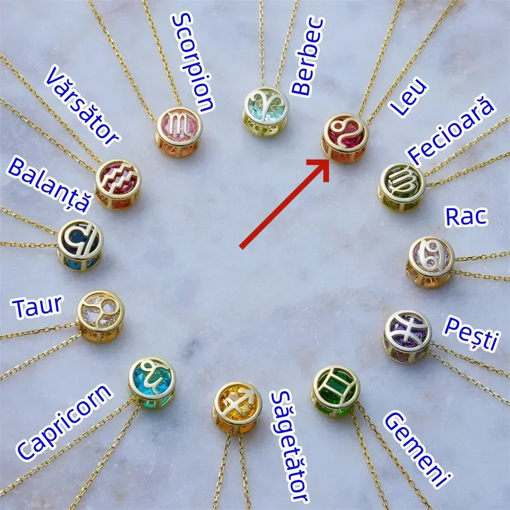 🌟🌈 Colier zodiac exclusiv din aur de 18k cu piatră unică de naștere✨🎁 (unisex)