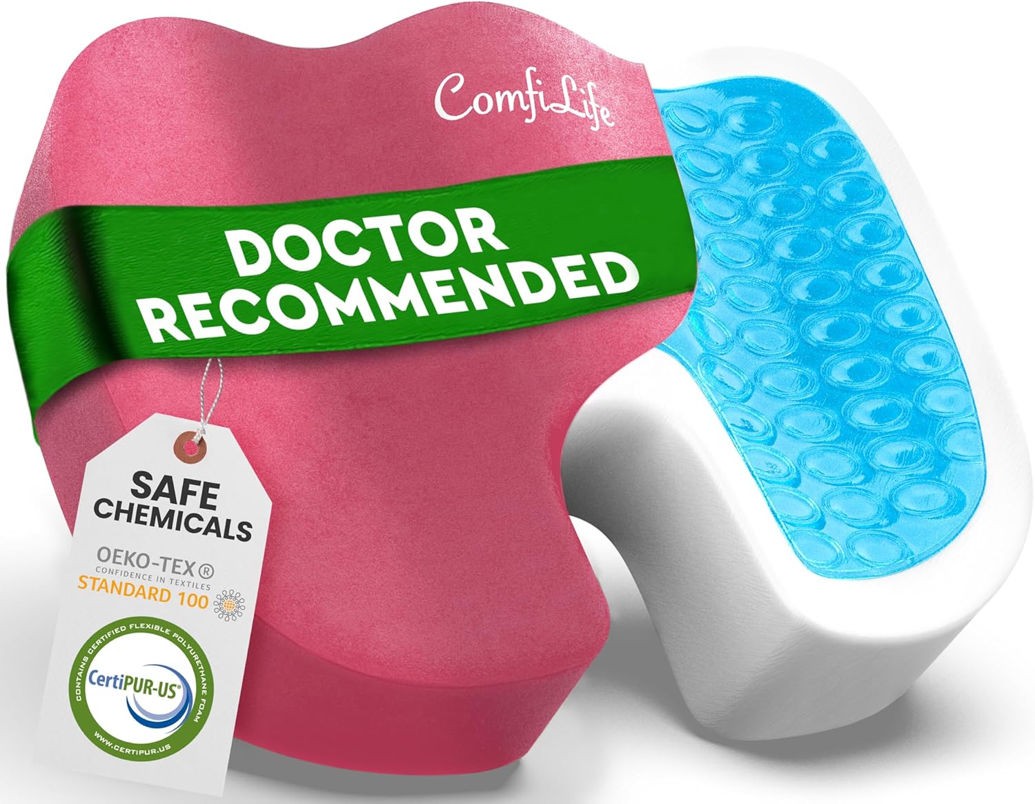 Pernă de scaun ComfiLife Premium Gel + spumă cu memorie – Pernă pentru scaun de birou recomandată de medic, pernă pentru scaun auto – Perne pentru scaun pentru ameliorarea durerilor de spate și sciatică – Perne de scaun pentru birou și birou (negru)