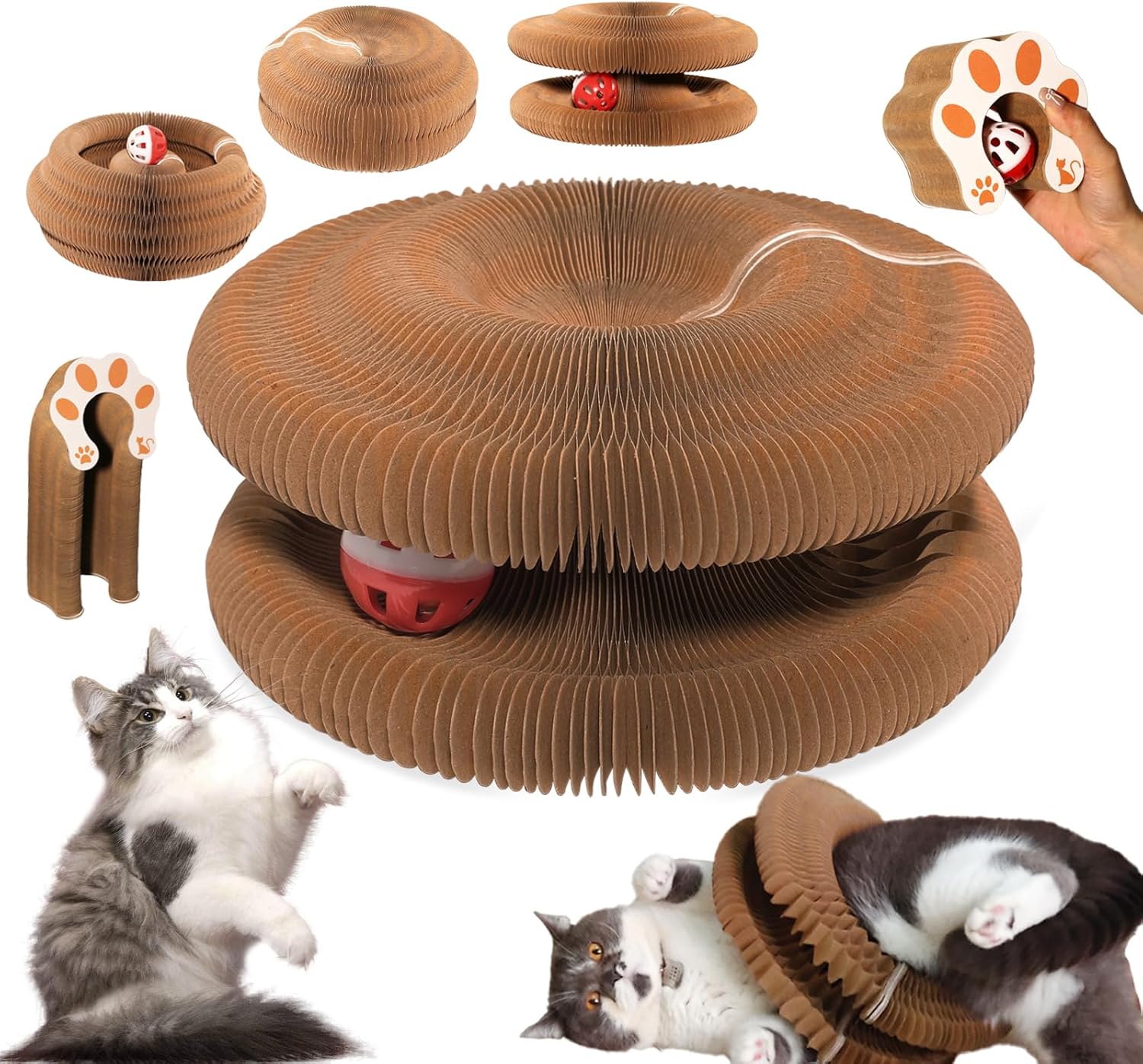 Jucărie pentru pisici Kitty Kurlz, Tablă de zgâriat pentru pisici cu orgă magică, Jucărie pliabilă cu acordeon pentru pisici, Tablă interactivă de zgâriat cu minge și clopoțel, Tablă de zgâriat pentru orgă magică