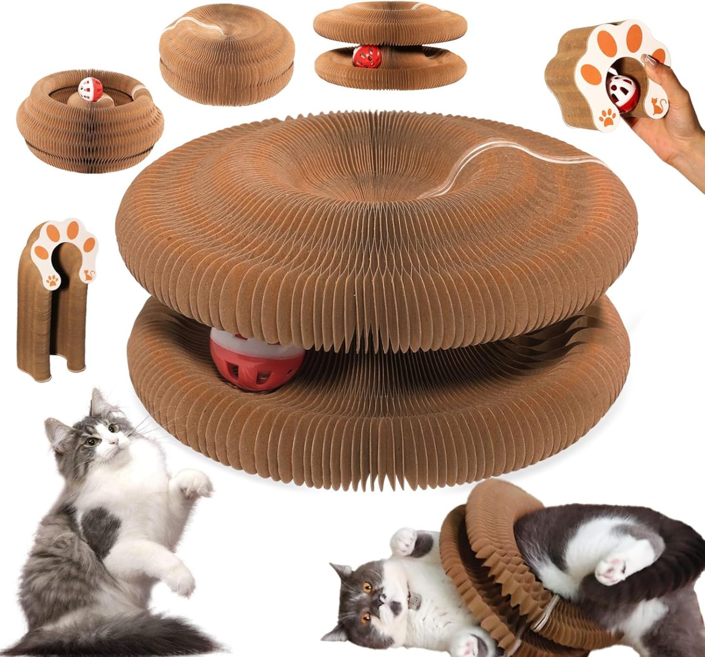 Jucărie pentru pisici Kitty Kurlz, Tablă de zgâriat pentru pisici cu orgă magică, Jucărie pliabilă cu acordeon pentru pisici, Tablă interactivă de zgâriat cu minge și clopoțel, Tablă de zgâriat pentru orgă magică