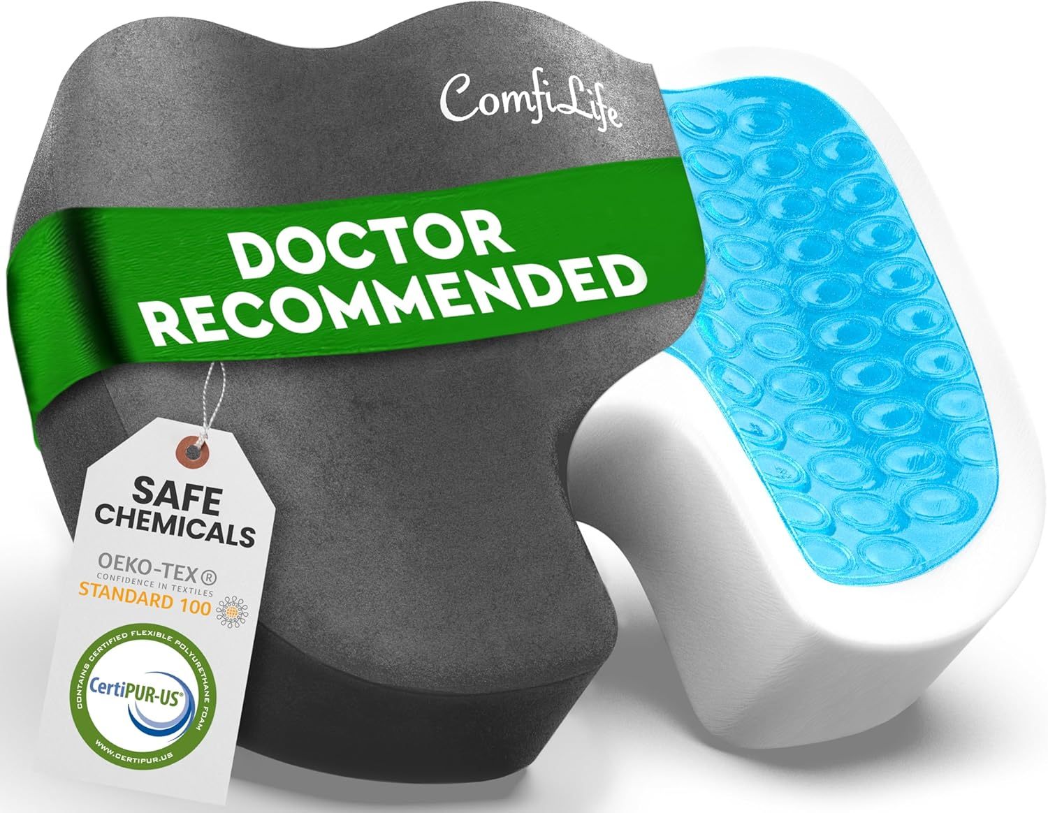 Pernă de scaun ComfiLife Premium Gel + spumă cu memorie – Pernă pentru scaun de birou recomandată de medic, pernă pentru scaun auto – Perne pentru scaun pentru ameliorarea durerilor de spate și sciatică – Perne de scaun pentru birou și birou (negru)