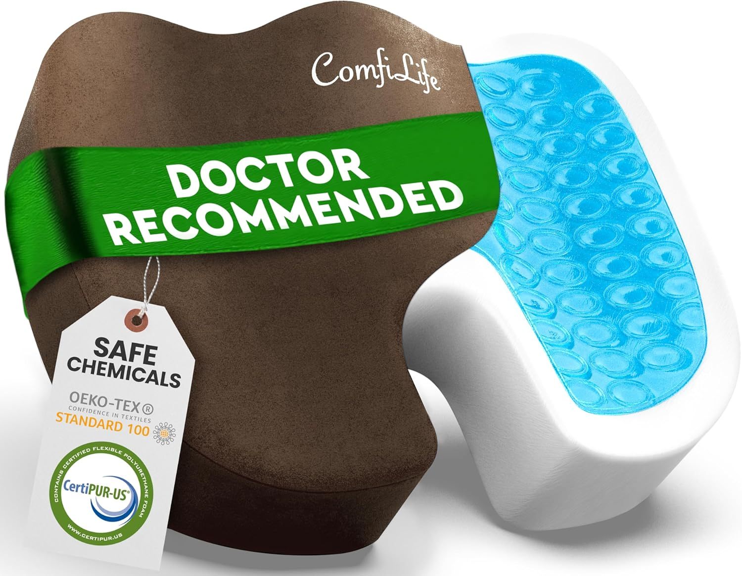 Pernă de scaun ComfiLife Premium Gel + spumă cu memorie – Pernă pentru scaun de birou recomandată de medic, pernă pentru scaun auto – Perne pentru scaun pentru ameliorarea durerilor de spate și sciatică – Perne de scaun pentru birou și birou (negru)