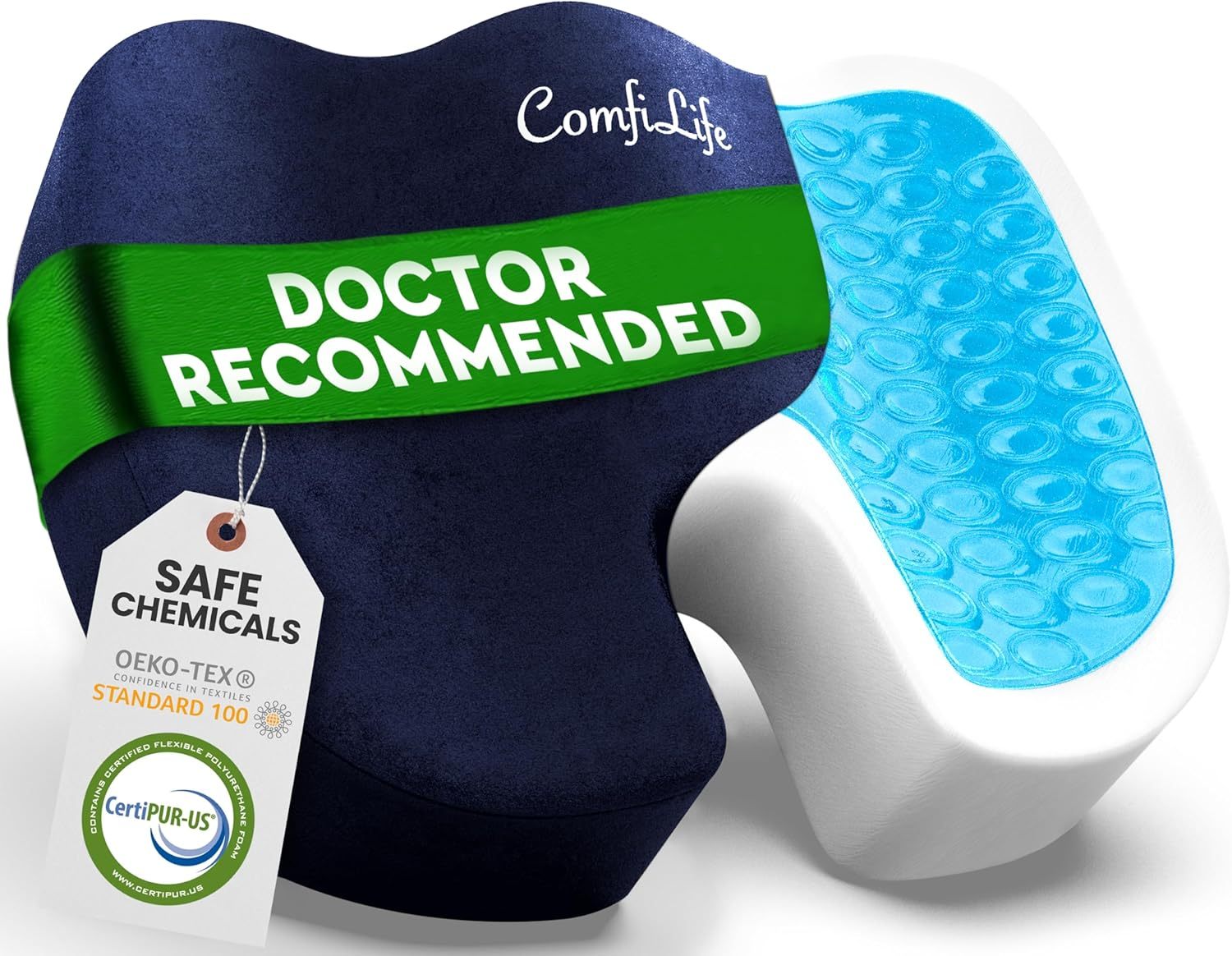 Pernă de scaun ComfiLife Premium Gel + spumă cu memorie – Pernă pentru scaun de birou recomandată de medic, pernă pentru scaun auto – Perne pentru scaun pentru ameliorarea durerilor de spate și sciatică – Perne de scaun pentru birou și birou (negru)