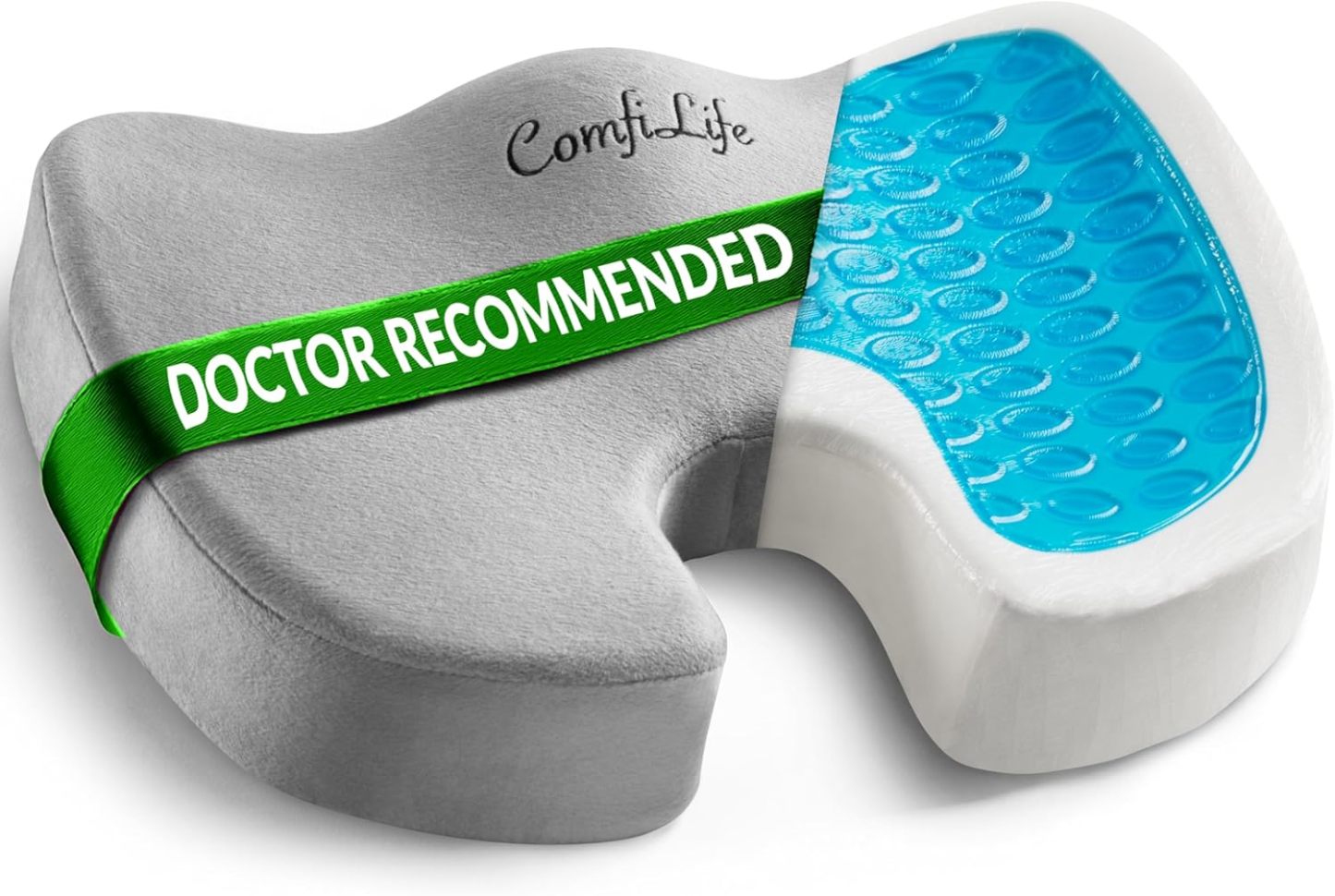 Pernă de scaun ComfiLife Premium Gel + spumă cu memorie – Pernă pentru scaun de birou recomandată de medic, pernă pentru scaun auto – Perne pentru scaun pentru ameliorarea durerilor de spate și sciatică – Perne de scaun pentru birou și birou (negru)