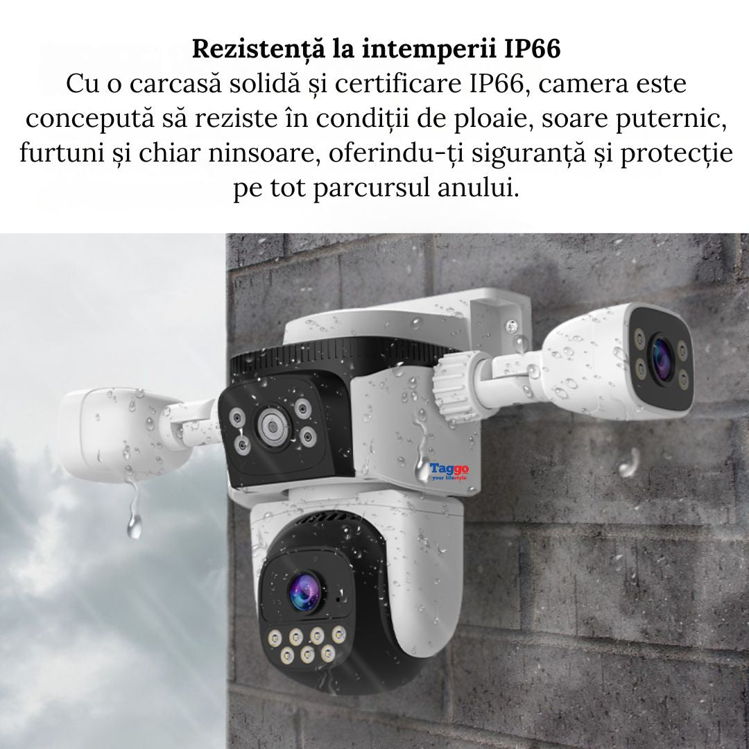 Camera de supraveghere WIFI 4K. 12MP. 3 lentile. Control din aplicatie. Comunicare bidirectionala. Urmarire automata. IP66