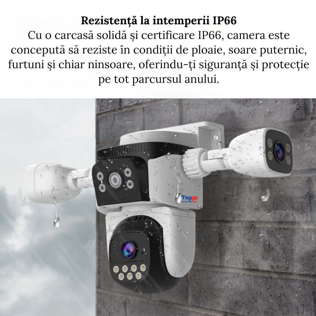 Camera de supraveghere WIFI 4K. 12MP. 3 lentile. Control din aplicatie. Comunicare bidirectionala. Urmarire automata. IP66