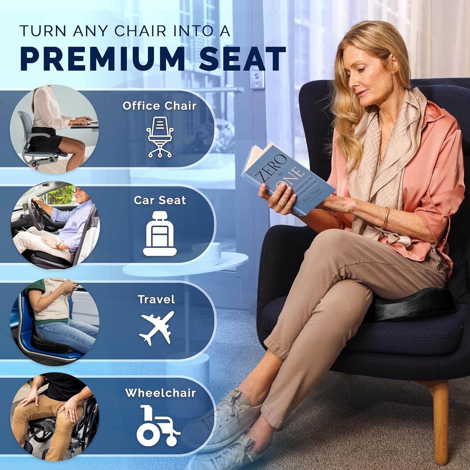 Pernă de scaun ComfiLife Premium Gel + spumă cu memorie – Pernă pentru scaun de birou recomandată de medic, pernă pentru scaun auto – Perne pentru scaun pentru ameliorarea durerilor de spate și sciatică – Perne de scaun pentru birou și birou (negru)