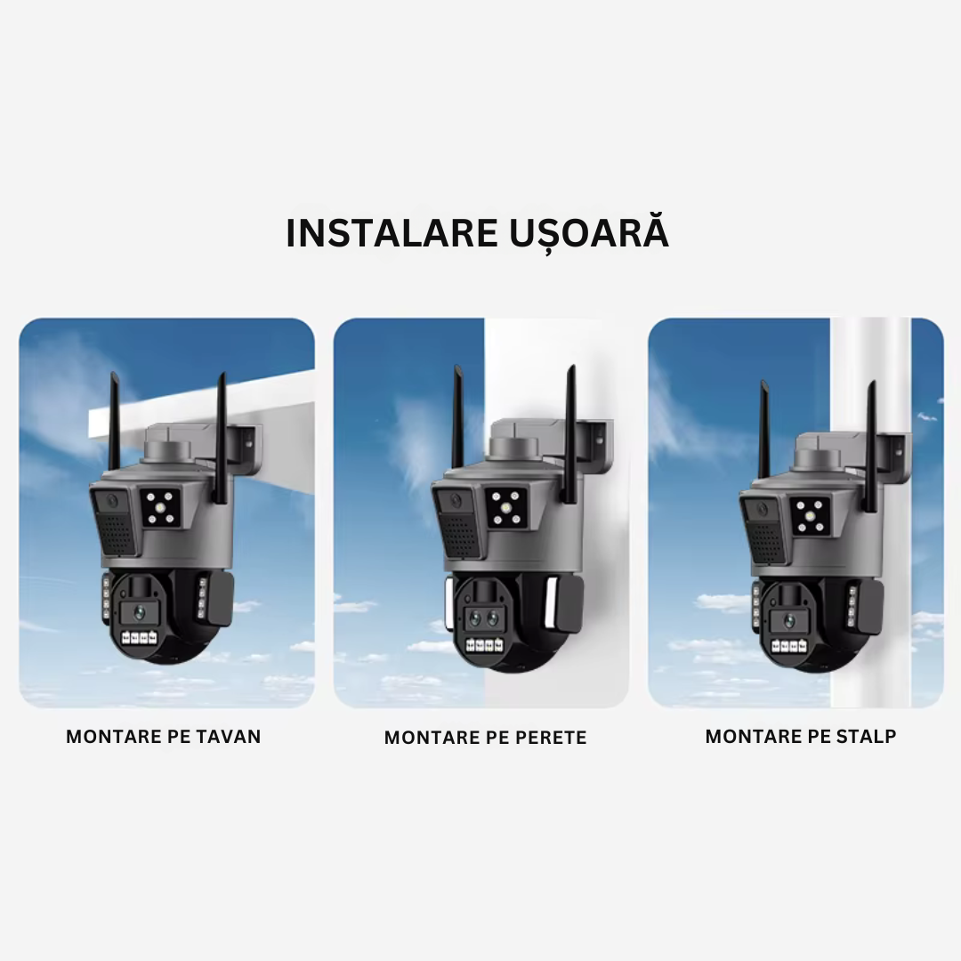 Camera de Supraveghere Solara 4G Cartela SIM 4K . Zoom 10X. Panou Solar 14W. Rezistenta La Apa IP 66