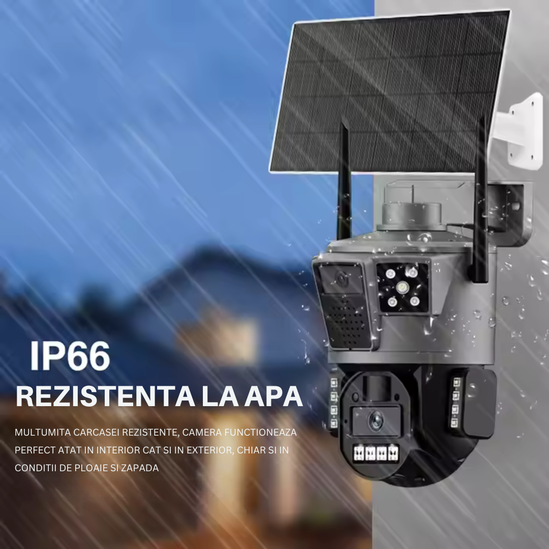 Camera de Supraveghere Solara 4G Cartela SIM 4K . Zoom 10X. Panou Solar 14W. Rezistenta La Apa IP 66