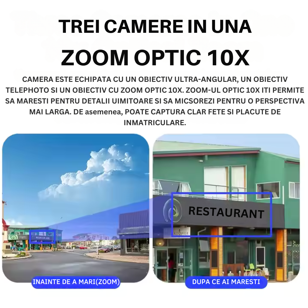 Camera de Supraveghere Solara 4G Cartela SIM 4K . Zoom 10X. Panou Solar 14W. Rezistenta La Apa IP 66