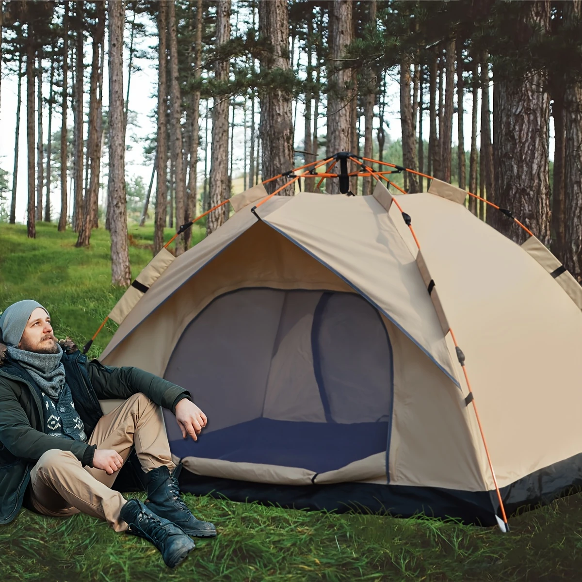   automat cu deschidere rapida,   de camping pentru calatorii in aer   cu autoturismul,   rezistent la ploaie si soare pentru plaja,   impotriva soarelui,   portabil pentru pescuit si drumetii pentru 2-3/3-4 persoane detalii 4
