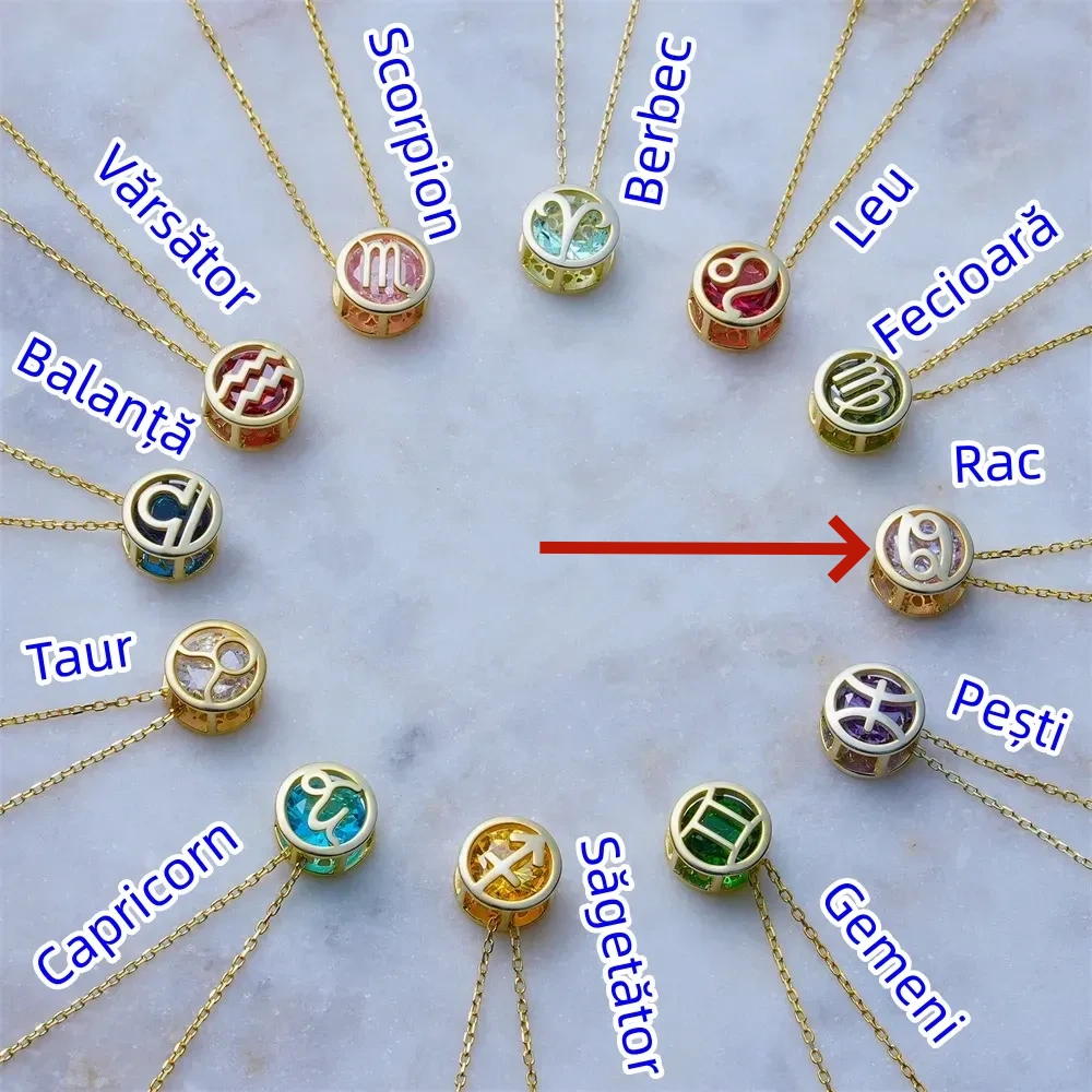 🌟🌈 Colier zodiac exclusiv din aur de 18k cu piatră unică de naștere✨🎁 (unisex)