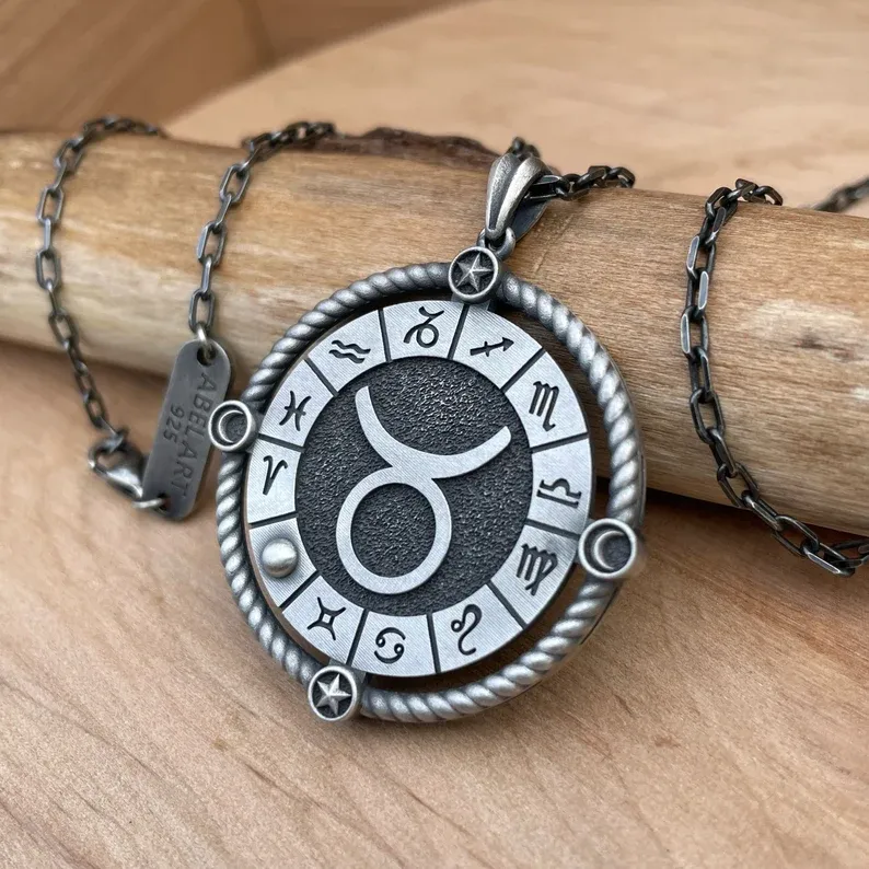 12 semne zodiacale colier cu pandantiv pentru bărbați din argint sterling lucrat manual, cadou pentru ziua de naștere, colier pentru bărbați cu semne zodiacale, cel mai bun cadou pentru soțul tău, cel mai bun cadou pentru tatăl tău