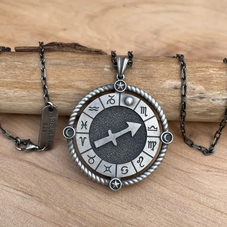 12 semne zodiacale colier cu pandantiv pentru bărbați din argint sterling lucrat manual, cadou pentru ziua de naștere, colier pentru bărbați cu semne zodiacale, cel mai bun cadou pentru soțul tău, cel mai bun cadou pentru tatăl tău