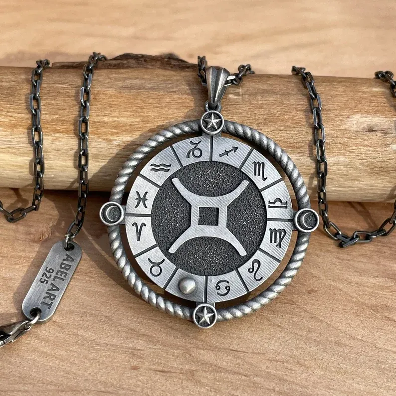 12 semne zodiacale colier cu pandantiv pentru bărbați din argint sterling lucrat manual, cadou pentru ziua de naștere, colier pentru bărbați cu semne zodiacale, cel mai bun cadou pentru soțul tău, cel mai bun cadou pentru tatăl tău