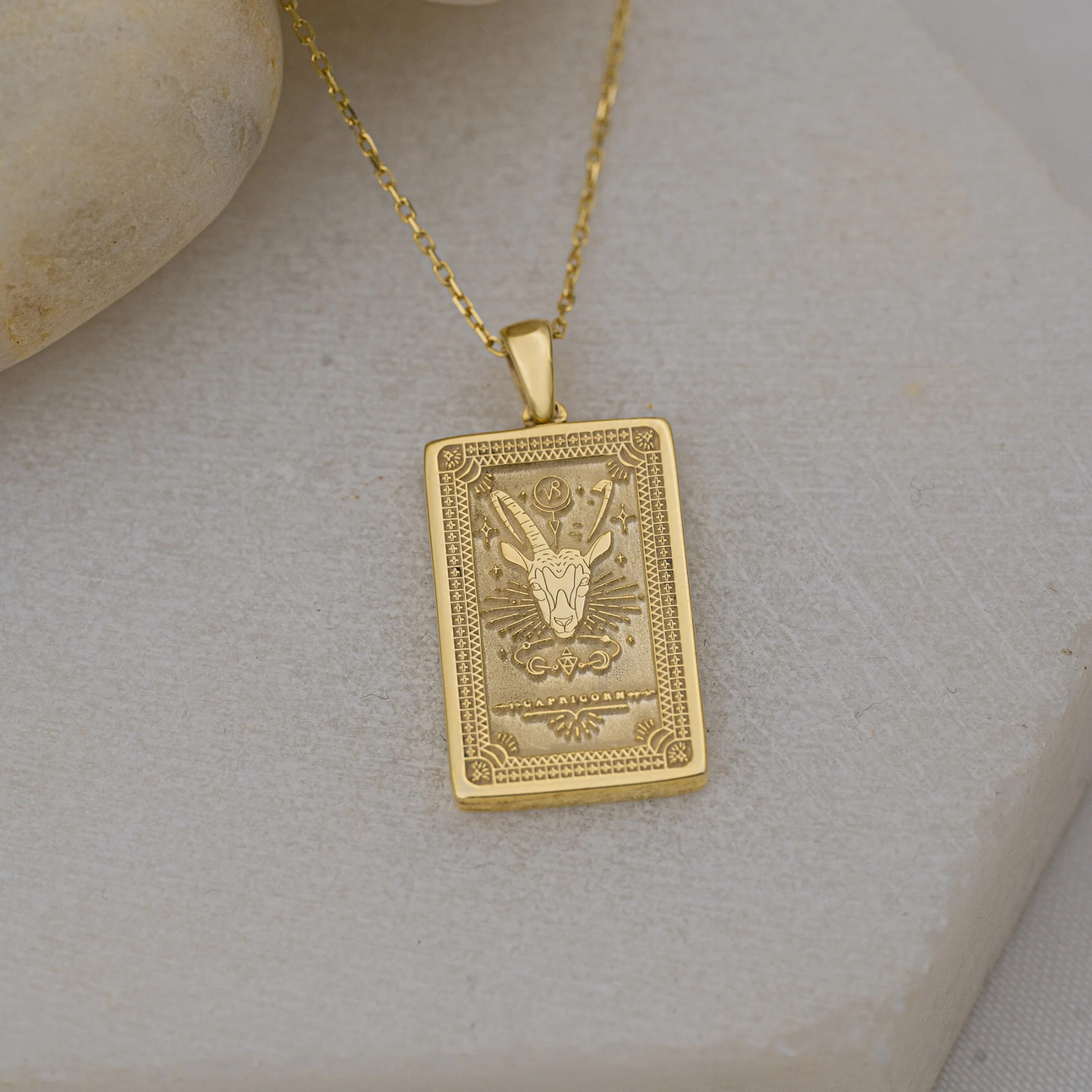 Collana reversibile con carta dei tarocchi zodiacale Capricorno Diavolo - Sofisticati gioielli bohémien - Ciondolo astrologico - Bellissimo regalo (Unisex)