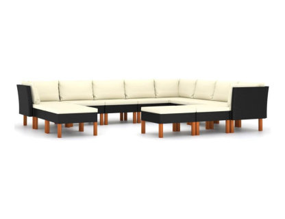 12 muebles de jardín con cojines de resina tejida negra. Domiona-domiona