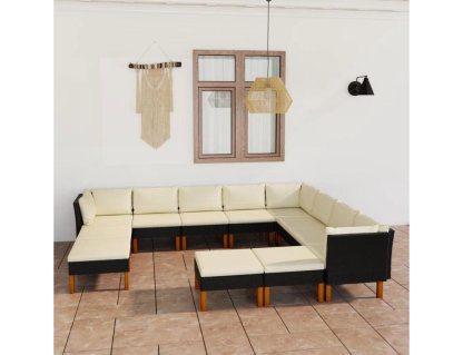 12 muebles de jardín con cojines de resina tejida negra. Domiona-domiona