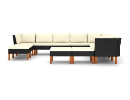 12 muebles de jardín con cojines de resina tejida negra. Domiona-domiona