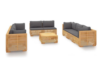 9 muebles de jardín con cojines. Madera maciza de teca. Domiona-domiona