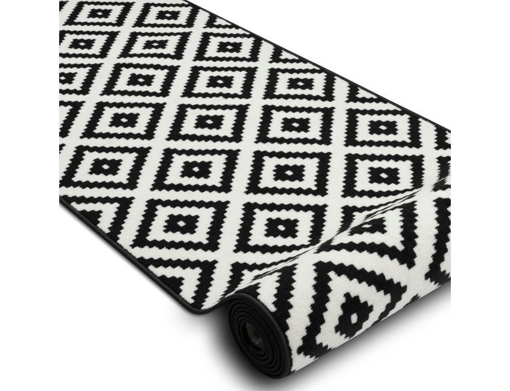 Alfombra de pasillo diamantes negro / crema 100x800 cm Domiona-domiona
