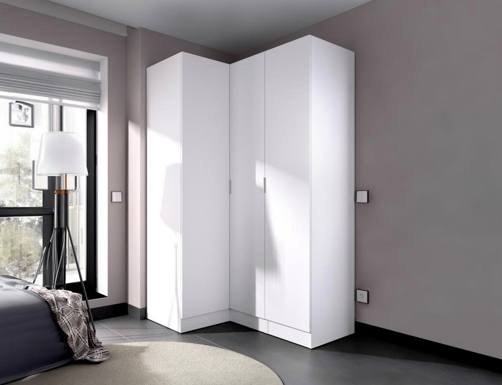 Armario de esquina 3 puertas - Ancho 132 cm - Blanco Domiona-domiona
