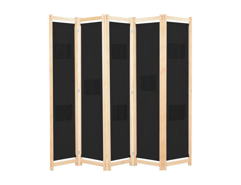Biombo divisor de 5 paneles de tela negro 200x170x4 cm Domiona-domiona