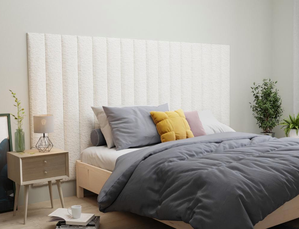 Cabecero de cama - 220 cm - Tela bouclette - Blanco Domiona-domiona