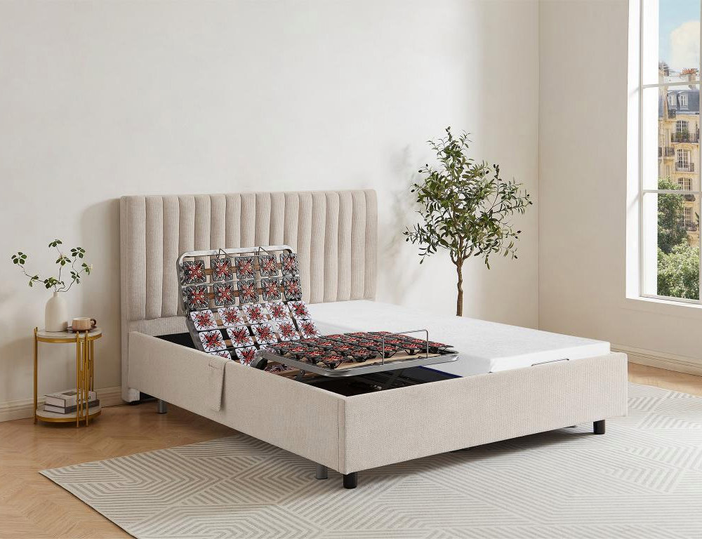 Cama articulada multiterminales + colchón memoria de forma - 2 x 90 x 200 cm - Tela - Beige Domiona-domiona
