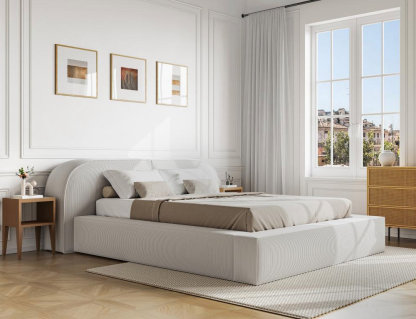 Cama baúl 160 x 200 cm - Terciopelo acanalado - Crema Domiona-domiona