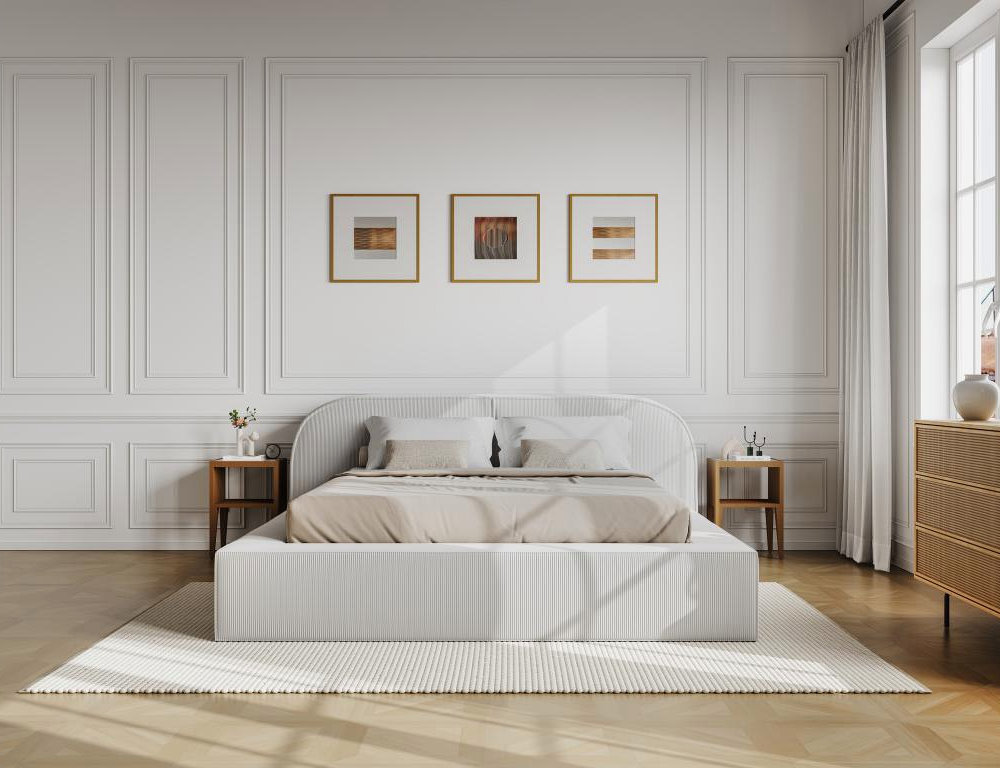 Cama baúl 160 x 200 cm - Terciopelo acanalado - Crema Domiona-domiona